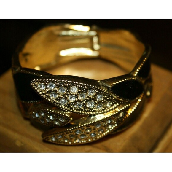 WOMEN'S BANGLE FASHION BRACELET RHINESTONES GOLD TONE NEW BEAUTIFUL LADIES - Picture 2 of 6